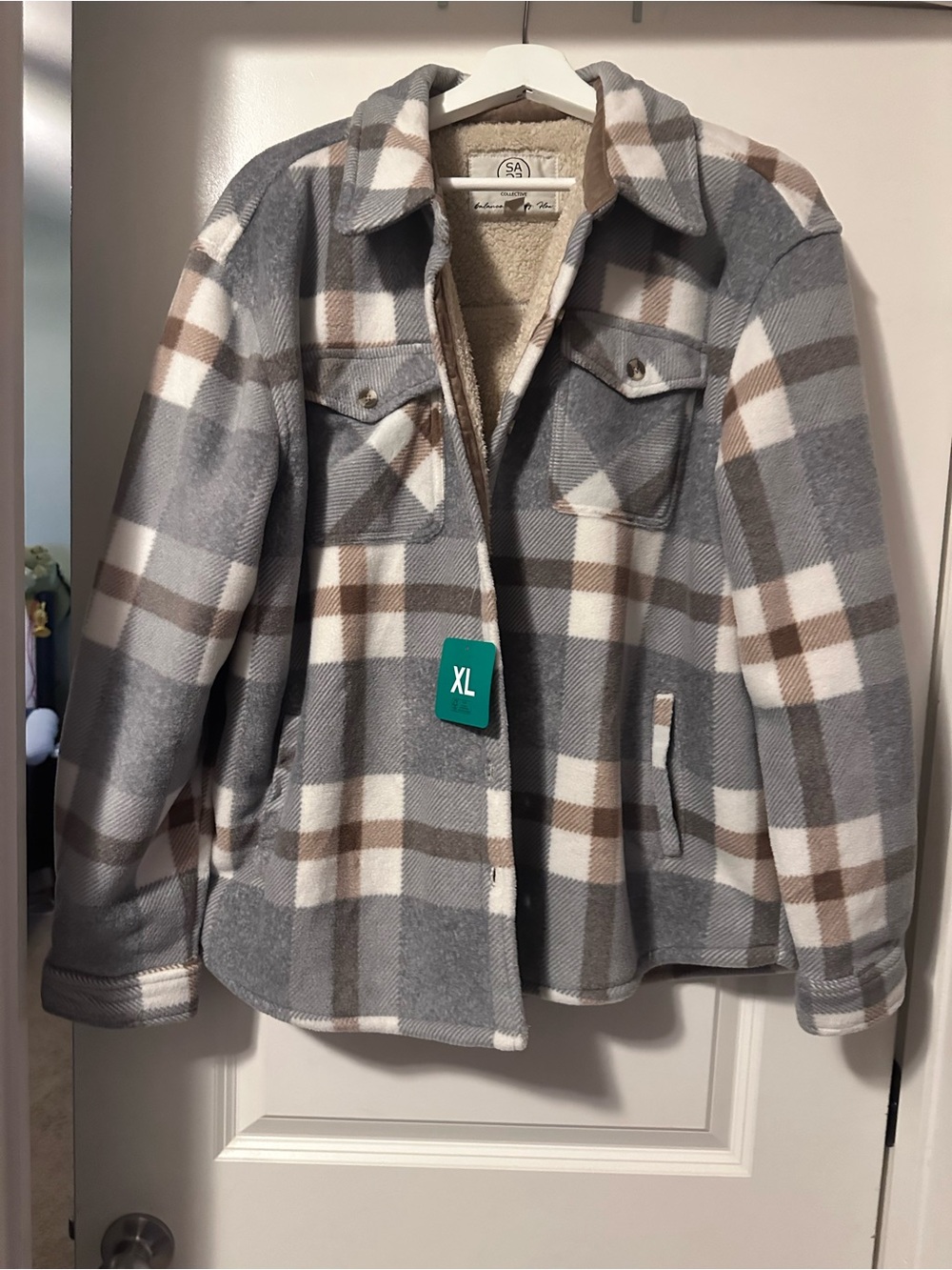 NWT Sage Collective Long Sleeve Plaid Sherpa Lined Fleece Shirt Jacket Shacket